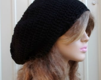 Slouchy Hat, slouchy beanie, Woman Slouchy Beanie, Man small Black Tam Dread hat, Black Beanie, Handmade Crochet beanie, slouch beanie hat