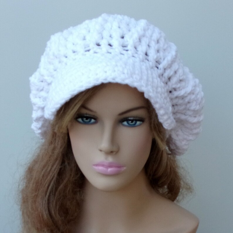 White Newsboy Cap Women Teen Cap Visor Tam Hat Slouchy Etsy