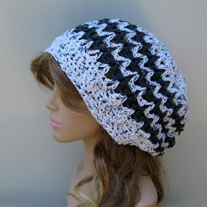 Cotton slouchy beanie, Zig Zag small Tam hat, Hippie Dreadlock Hat, Slouch Beanie Salt and Pepper, woman slouchy hat, gray beanie, baggy hat
