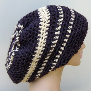 Hanf slouchy Hut, dunkel lila creme Hanf Wolle Tam Hat Dreadlocks Beanie Bild 3