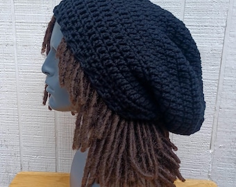 Slouchy Beanie, black Tam Dreadlocks hat, Hippie Beanie Hat, Bohemian woman or man beanie, slouch hat, dread tam hat, sock tam beanie