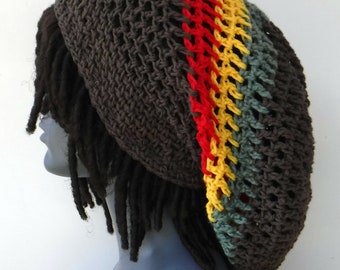 Bonnet rasta en coton marron ou noir/bonnet ample/chapeau dread tam chaussette/bonnet femme homme pour dreads/bonnet ample hippie/chapeau ample femme homme