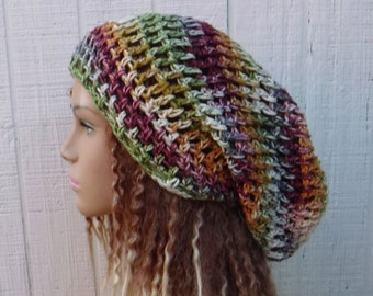 Slouchy beanie in 16 colors custom variegated cotton snood slouchy hat/women men Dread Tam hairnet hat/light summer beanie made to order