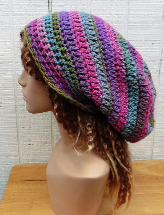 Slouch hat, Hand Crochet, Rasta, Winter Beanie, Black Storm