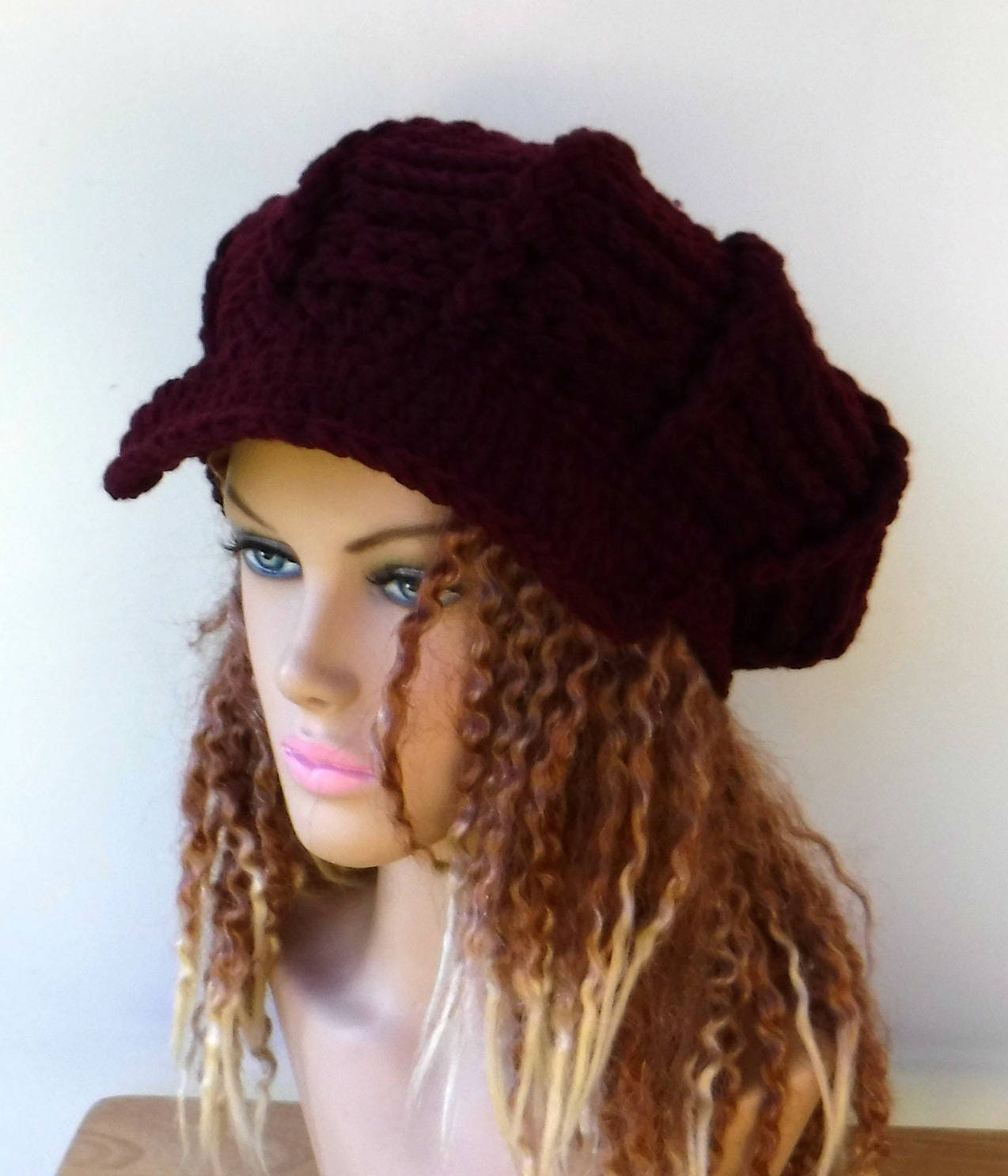 Burgundy Crochet Hat - Etsy display picture 3
