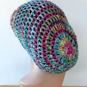 Slouchy beanie in 16 colors custom variegated cotton snood slouchy hat/women men Dread Tam hairnet hat/light summer beanie made to order image 5
