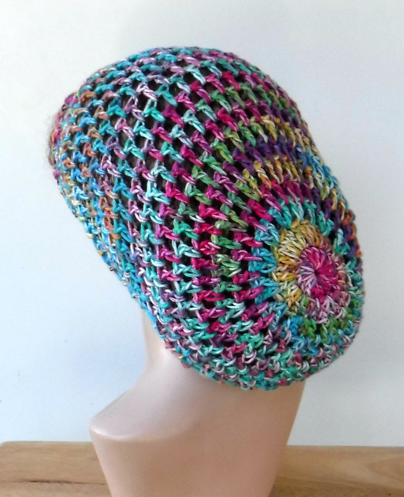 Slouchy beanie in 16 colors custom variegated cotton snood slouchy hat/women men Dread Tam hairnet hat/light summer beanie made to order image 5