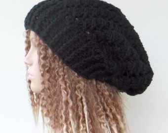 Black Slouch Hat, Slouchy Beanie, Womens Slouchy Hat, Teen Slouchy Hat, Winter Hats, Autumn Fall Beanies, PurpleSageDesignz