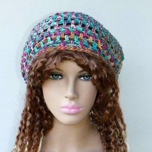 Slouchy beanie in 16 colors custom variegated cotton snood slouchy hat/women men Dread Tam hairnet hat/light summer beanie made to order image 2