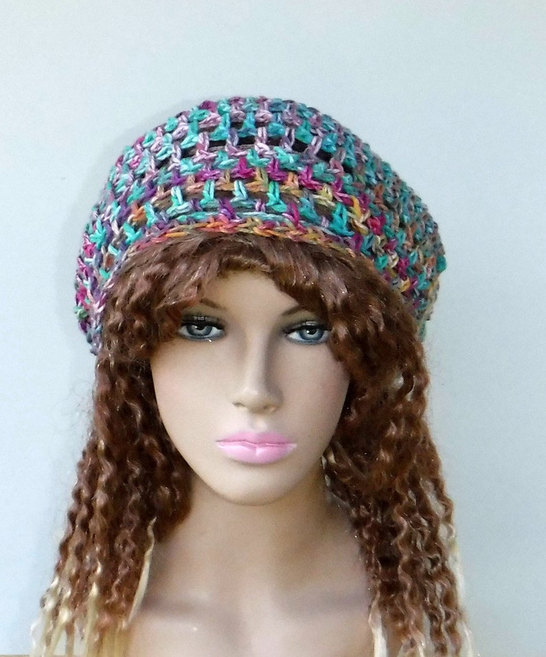 Slouchy beanie in 16 colors custom variegated cotton snood slouchy hat/women men Dread Tam hairnet hat/light summer beanie made to order image 2