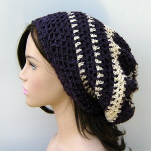 Hanf slouchy Hut, dunkel lila creme Hanf Wolle Tam Hat Dreadlocks Beanie Bild 2