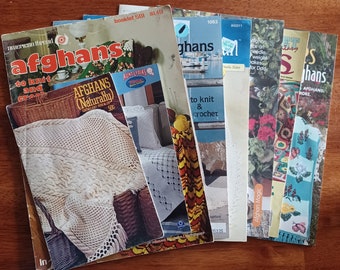 Crochet big lot of 7 vintage crochet afghan pattern books/crocheting blanket patterns/vintage crochet afghans patterns/granny square afghans