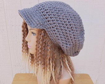 Green Slouch Crochet Newsboy Hat With Buttons Dreadlocks Hat  display picture 2