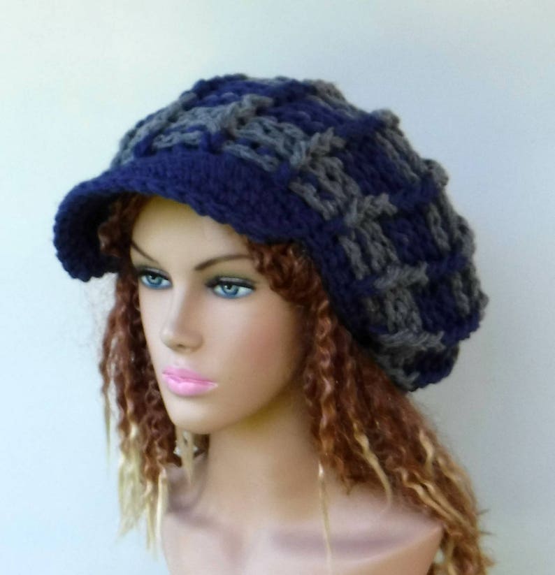 Instant Download PDF Pattern Newsboy hat/poofy ribbed slouchy beanie hat/Visor chunky woman man crochet cap/Permission to sell finished hats image 3
