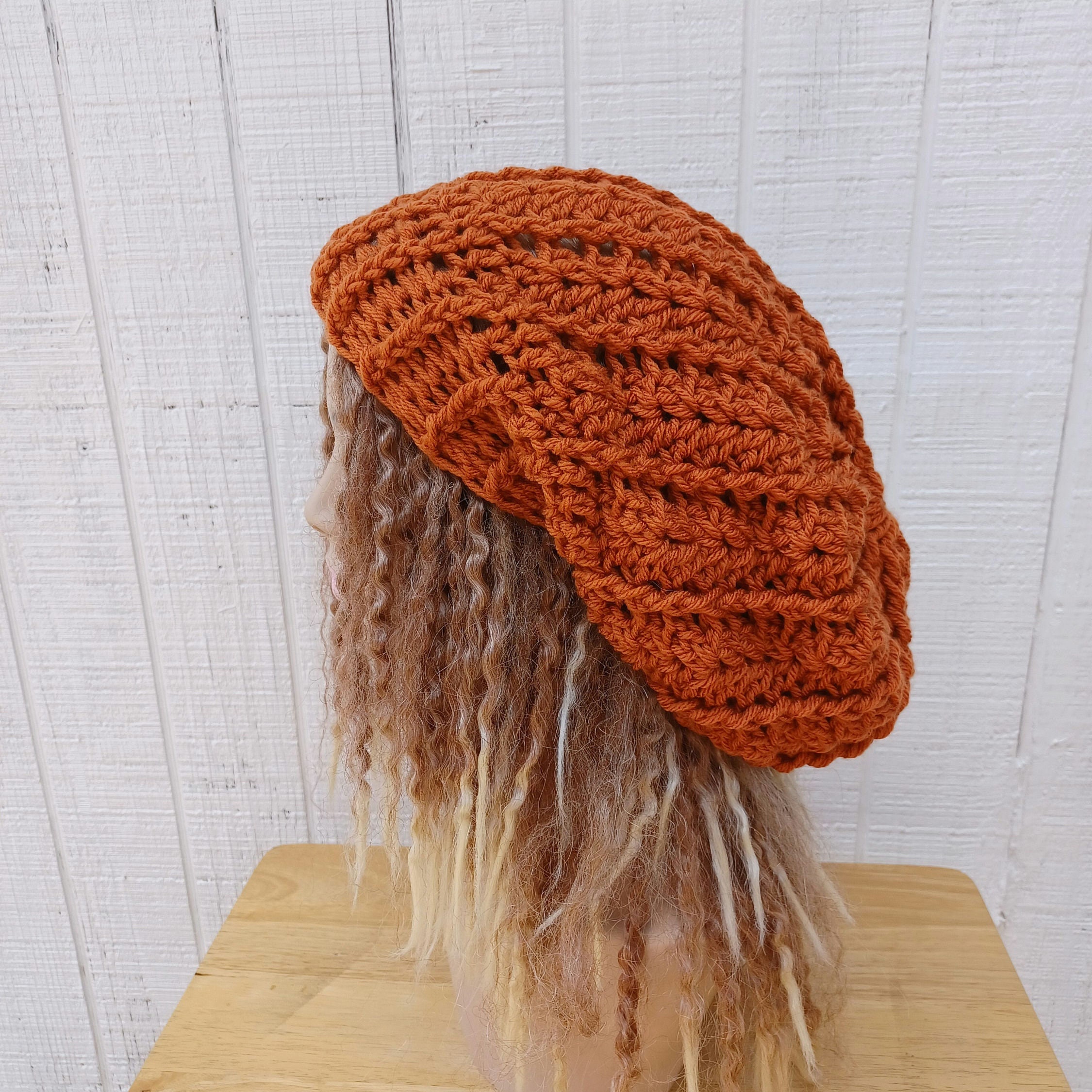Women\'s Crochet Knitted Style Beanie Slouchy Hat Orange Orange Slouch Beanie Hat. Hand Knitted Slouchy Beanie Women  main image 3