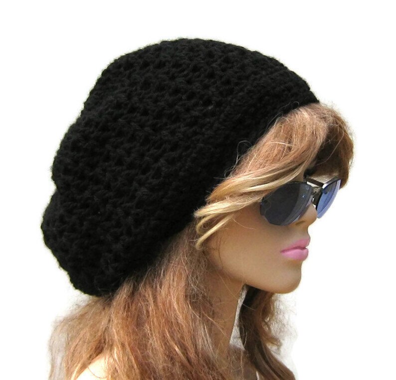 Slouchy hat, Black slouchy beanie, Zig Zag small Dread Tam hat, small Dreadlock Hat, womens Slouchy Beanie, mens slouch beanie hat/black hat image 1