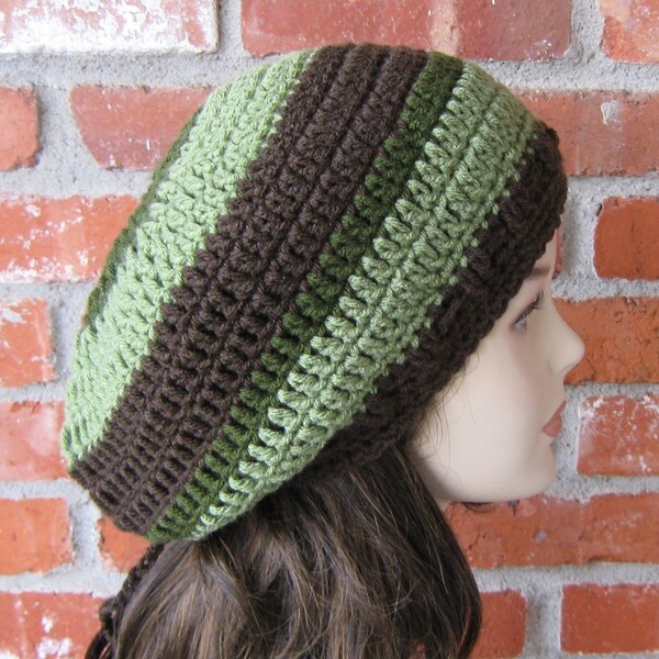 Earthy green hippie dread tam slouch beanie hat handmade