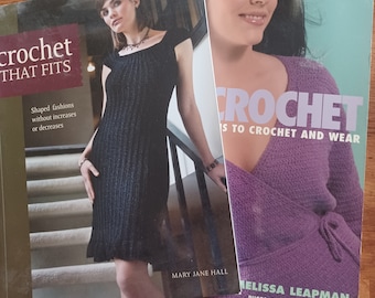 Crochet lot of 2 Softcover clothing accessories crochet books/crochet fashion dresses sweaters skirts tops crochet patterns/crochet bag belt