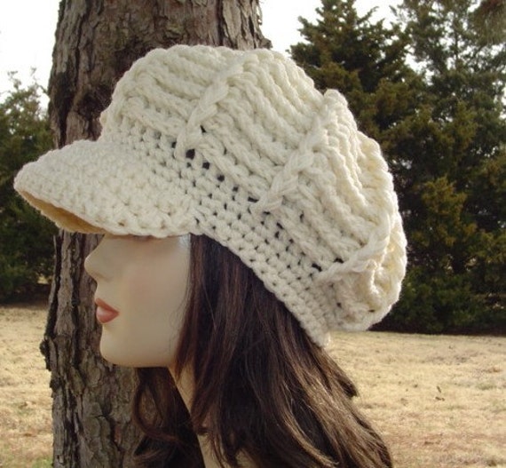 Aran Newsboy Cap Visor Hat Cream Billed 