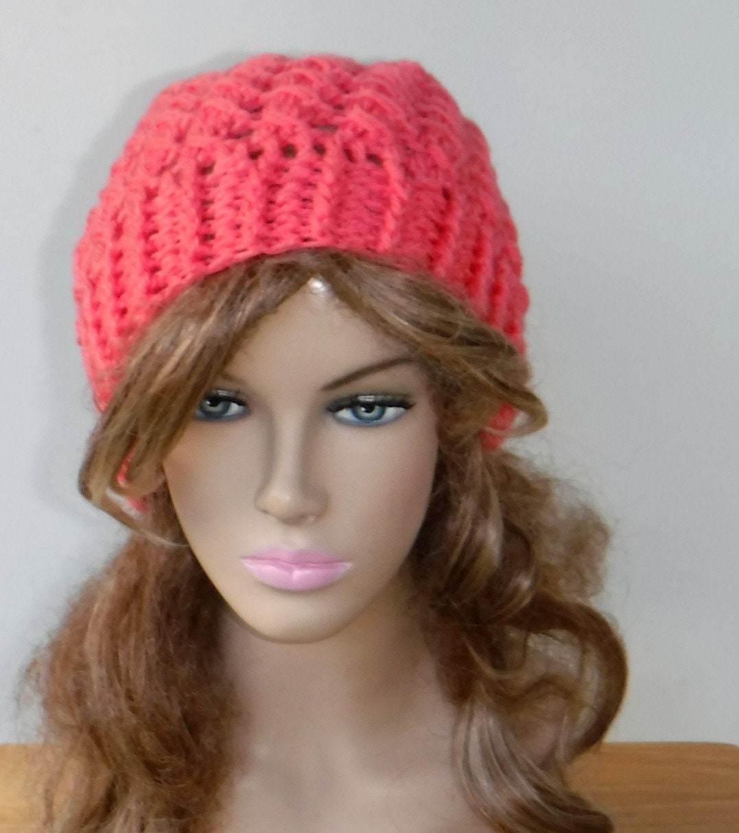 Grapefruit Pink Slouch Hat Bright Slouchy Beanie Womens Hat Etsy