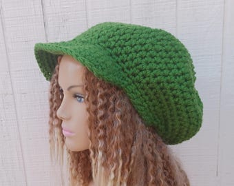 Green Slouch Crochet Newsboy Hat With Buttons Dreadlocks Hat  display picture 1