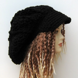 Oversized Dreadlocks Cap Visor Dread Tam Hat Hippie Slouchy Newsboy Cap, Woman Beanie,  Black man cap