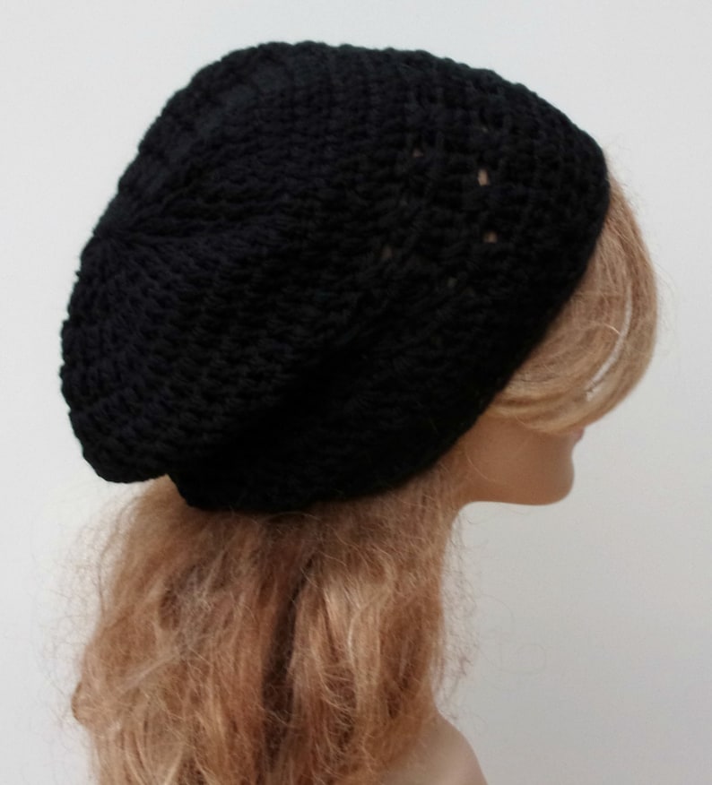 thick beanie small slightly Slouchy Beanie hat baggy handmade crochet Slouchy hat in soft black merino wool