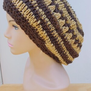 Bonnet ample en laine de chanvre unisexe/ Bonnet femme homme/chapeau Boho Hippie chapeau curry marron fait main/Dreads béret yam crochet bonnet image 2