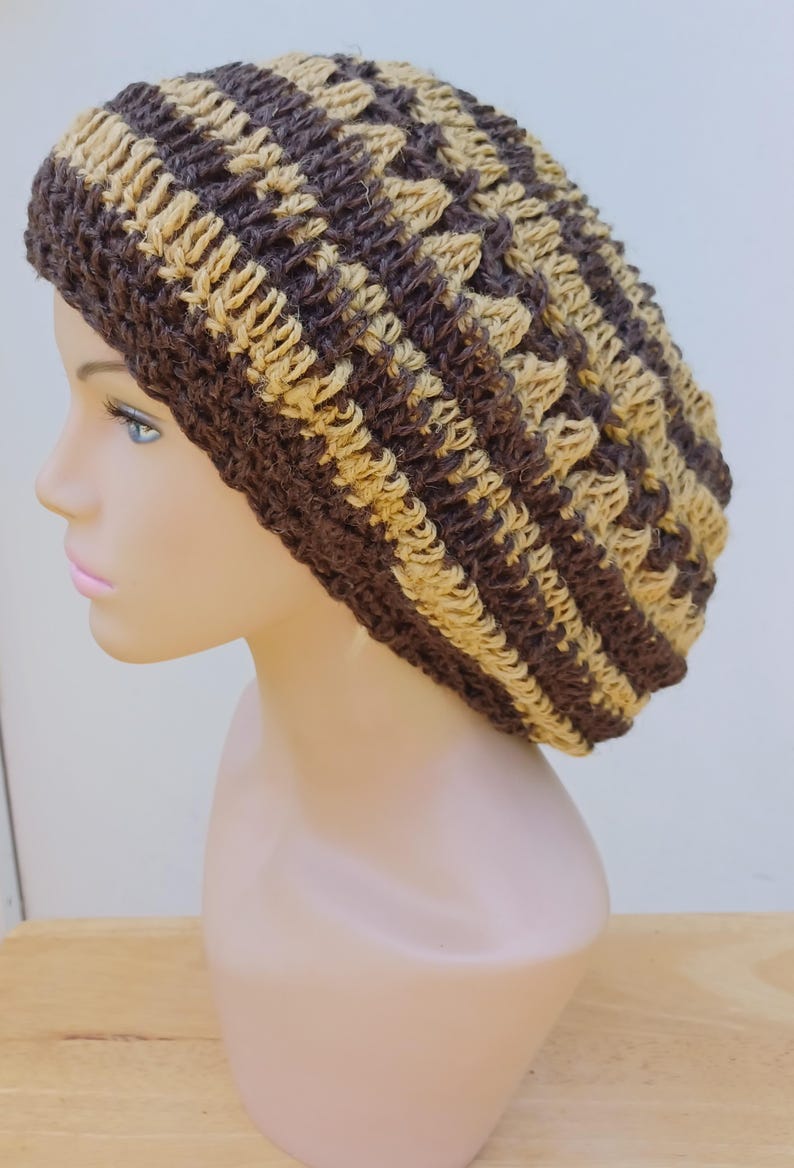 Bonnet ample en laine de chanvre unisexe/ Bonnet femme homme/chapeau Boho Hippie chapeau curry marron fait main/Dreads béret yam crochet bonnet image 2