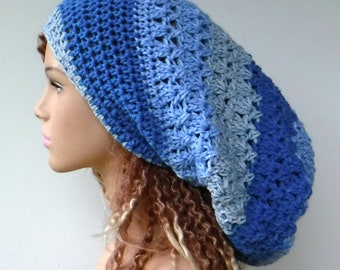 Ice Pop Blue Slouch Hat, Dreadlocks Hat. Dread Tam, Long Slouchy Beanie, Womens Hat, Winter Hats, Autumn Fall Beanies, PurpleSageDesignz