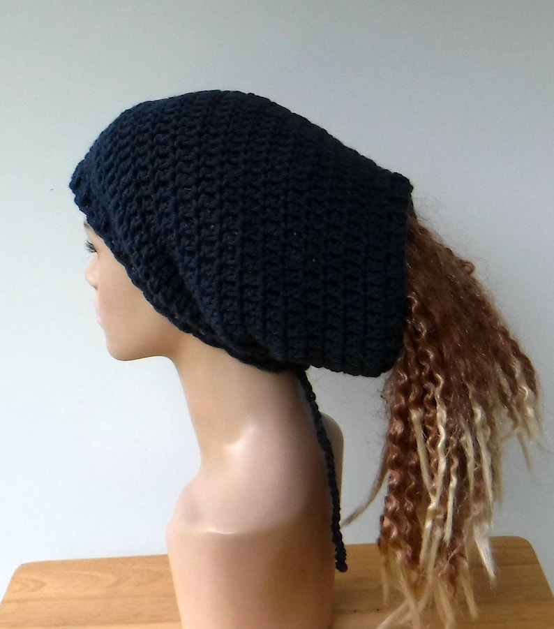 2 in 1 Dread tube or slouchy hat woman tube hat for dreadsdrawstring slouchy hat dreadlocks beanie with open backdark denim blue tam hat