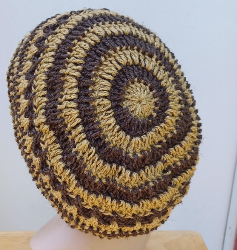 Bonnet ample en laine de chanvre unisexe/ Bonnet femme homme/chapeau Boho Hippie chapeau curry marron fait main/Dreads béret yam crochet bonnet image 4