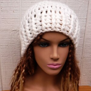 Slightly slouchy beanie women/soft off white chunky winter hat women/smaller fall slouchy beanie women/handmade beanie hat women