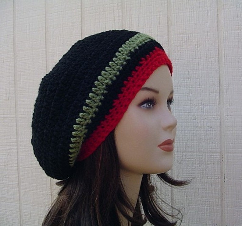 Woman Or Man Slouchy Hat Smaller Striped Hippie Short Dreads Tam Hat Slouchy Beanie Crochet Black Green Red Beanie