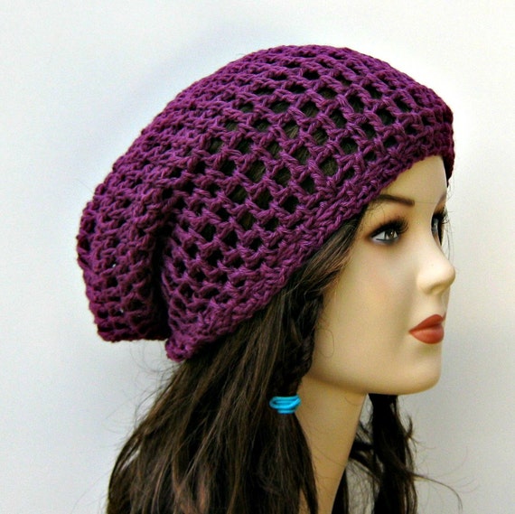 Hemp Wool Soy beanie, orchid purple slouchy beanie, small dreadlocks snood tam, hippie tam hat, slouchy hat, slouchy beanie hat, woman hat