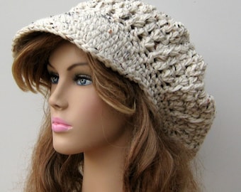 Newsboy hat, Visor Hat, billed Slouchy Beanie, newsboy cap, Billed aran Tweed Cap, slouchy billed beanie, slouchy hat with visor woman man