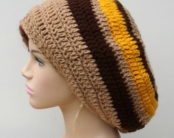 Large Slouchy Beanie, Earthy Retro Hat, Dreads Tam Hat, Hippie Dread Beret Hat, Very Slouchy Beanie Hat, wide crown men beanie, women beanie