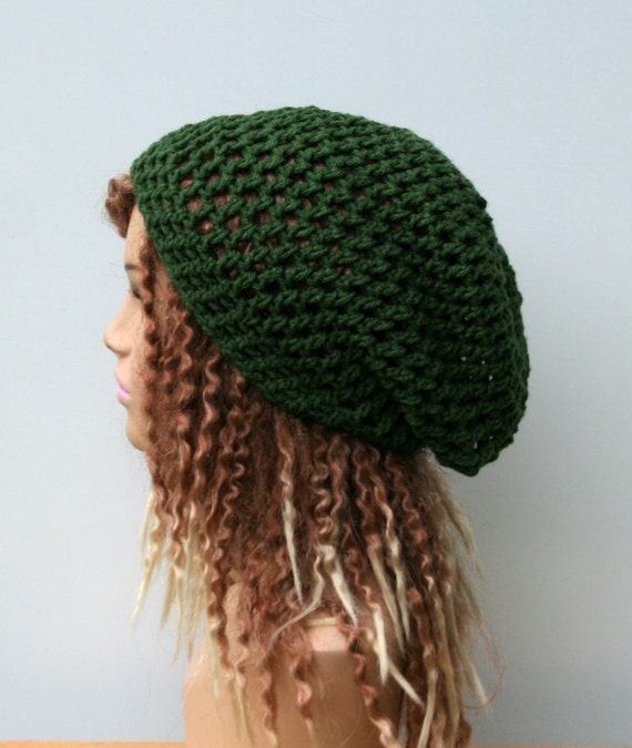 Slouchy Hat, Thyme Green Hippie Dread Beanie Tam Hat Hairnet  display picture 3