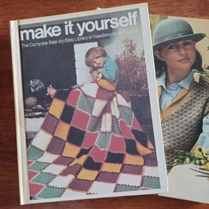 Craft lot of 2 vintage 1970s 1980s hardcover knitting crocheting sewing books/clothing accessories crochet sweaters tops crochet patterns