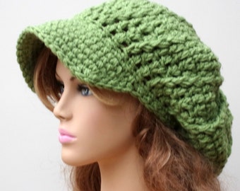 Green Slouch Crochet Newsboy Hat With Buttons Dreadlocks Hat 