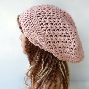 Soft Hemp blend slouchy beanie hat/women dread tam hat/light pink slouchy hat/blush pink women men beanie hat/handmade slouchy hat women