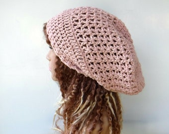 Soft Hemp blend slouchy beanie hat/women dread tam hat/light pink slouchy hat/blush pink women men beanie hat/handmade slouchy hat women