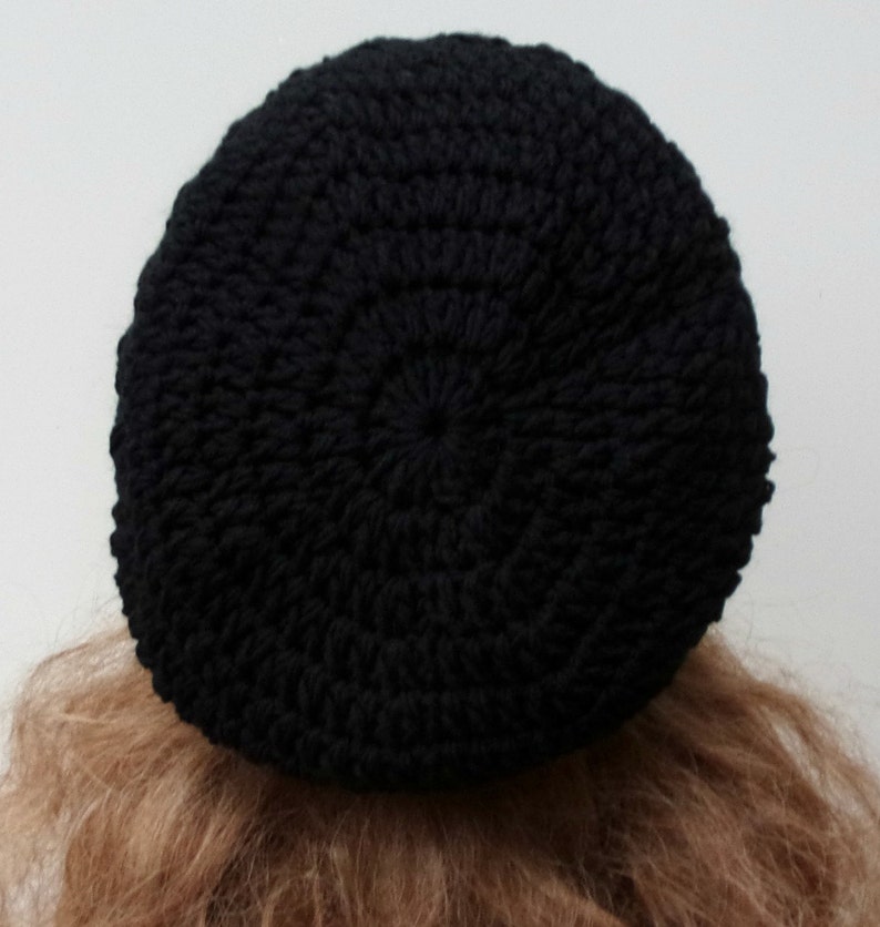 thick beanie small slightly Slouchy Beanie hat baggy handmade crochet Slouchy hat in soft black merino wool