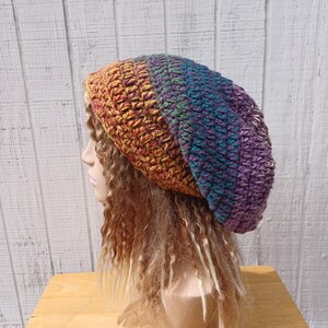 OOAK  thicker BoHo slouchy beanie women/patchwork Dread tam hat/dreadlocks tam hat/unique Scrap yarn hat/slouchy beanie/slouchy hat women