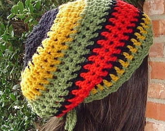 Jamaica colors Hippie Dreadlock crown snood Tam beanie hat handmade in Crochet