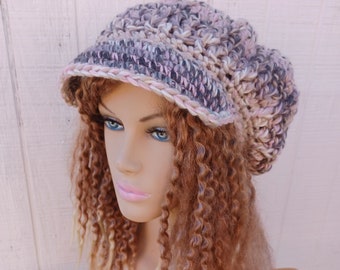 Petite newsboy cap, women teen Cap Visor Tam Hat Slouchy Newsboy Bill Beanie Billed, women newsboy hat, crochet visor beanie hat