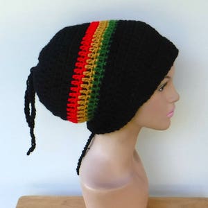 2 in 1 Dread tube or slouchy hat, dreadlocks beanie with open back/black rasta tam hat, man or woman tube hat for dreads/Jamaica slouchy hat