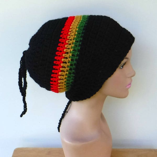 2 in 1 Dread tube or slouchy hat, dreadlocks beanie with open back/black rasta tam hat, man or woman tube hat for dreads/Jamaica slouchy hat