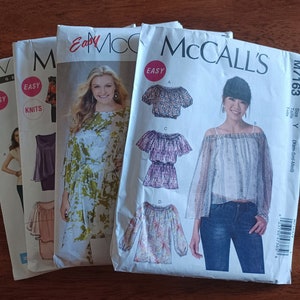 SEWING Lot of 4 easy summer shirt top blouse patterns/McCalls pattern/quick tops sewing patterns/uncut sz xs s m small medium sewing pattern
