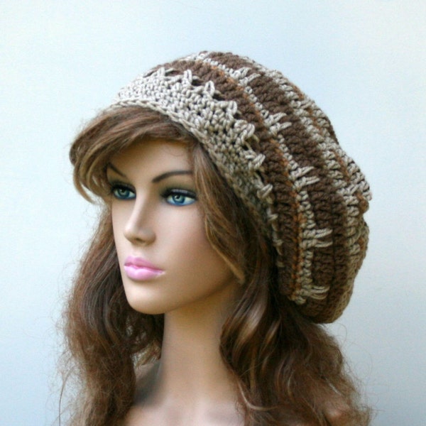 Brown tan slouchy beanie, smaller dread tam, beret hat, men hat, woman beanie, vegan beige beanie, slouch hat slouch beanie small dreadlocks